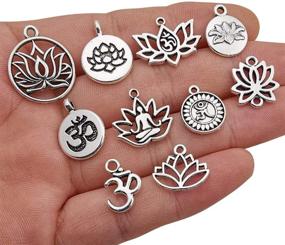 img 2 attached to 🧘 80PCS Craft Supplies Antique Silver Yoga OM Lotus Flower Charms for Jewelry Making - Findings Accessory for DIY Necklace Bracelet (CFM294)