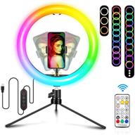 10.2 "rgb селфи-ручка с подставкой - с триподом, регулируемая яркость, разноцветное кольцевое освещение с держателем для телефона для прямой трансляции, фотографии, макияжа - совместимо с iphone и android. логотип