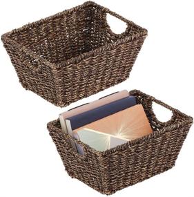 img 4 attached to 📦 Woven Seagrass Nesting Storage Bin Set for Organizing Kitchen, Pantry, Bathroom, Laundry, Closets, Garage - 2 Pack - Dark Brown by mDesign