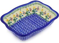 polish pottery rectangular 8 inch flowers logo