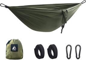 img 4 attached to Hewolf Camping Hammock - Double Parachute Hammock with Tree Straps for Portable Travel, Beach, Hiking, Backyard, and Garden