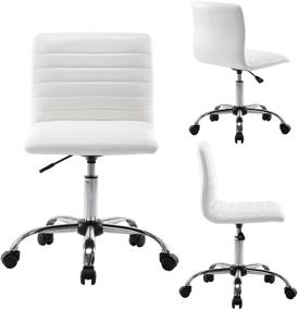 img 3 attached to 🪑 Adjustable, Swivel Low-Back Ribbed Faux Leather Office Desk Chair - Armless Design