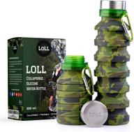 🌿 collapsible water bottle: foldable, reusable, leak proof - camo 18oz - bpa free, silicone, wide mouth metal cap - lightweight and portable for outdoor travel, sports, camping, running, gym - with carabiner logo