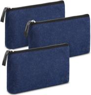 🖊️ mr. pen- felt fabric pencil case, 3-pack blue pen bag with zipper - perfect for school supplies and organization logo