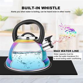 img 2 attached to 🌈 Rainbow Induction Kettle for Boiling Water, 3.5L Stainless Steel Tea Pot with Ergonomic Folding Handle and Mirror Finish - Whistling Tea Kettle for Stovetop