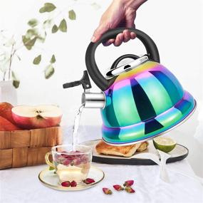 img 3 attached to 🌈 Rainbow Induction Kettle for Boiling Water, 3.5L Stainless Steel Tea Pot with Ergonomic Folding Handle and Mirror Finish - Whistling Tea Kettle for Stovetop