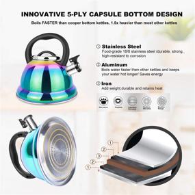 img 1 attached to 🌈 Rainbow Induction Kettle for Boiling Water, 3.5L Stainless Steel Tea Pot with Ergonomic Folding Handle and Mirror Finish - Whistling Tea Kettle for Stovetop