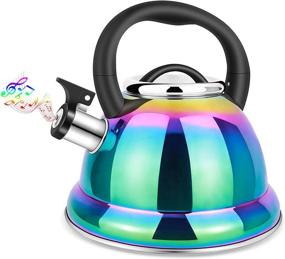 img 4 attached to 🌈 Rainbow Induction Kettle for Boiling Water, 3.5L Stainless Steel Tea Pot with Ergonomic Folding Handle and Mirror Finish - Whistling Tea Kettle for Stovetop