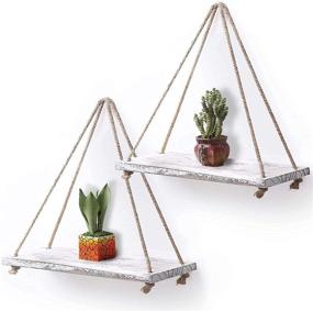 img 2 attached to Whitewashed Rope Hanging Wall Shelves - Rustic Floating Shelving Set for Wall Decor