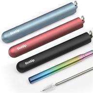 🌈 ecosip collapsible telescopic straw: metal stainless steel reusable with cleaning brush, key ring hard case, silicone tip - new rainbow 3pack logo