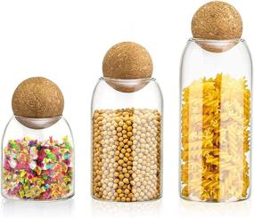 img 4 attached to 🏺 Transparent Kitchen Storage Counter Jar Set with Wooden Sealing Balls - Airtight Glass Containers for Cereals, Cookies, Candy, Oatmeal, and More