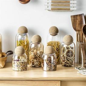 img 2 attached to 🏺 Transparent Kitchen Storage Counter Jar Set with Wooden Sealing Balls - Airtight Glass Containers for Cereals, Cookies, Candy, Oatmeal, and More