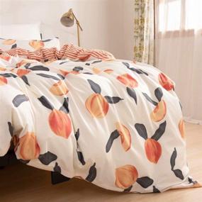 img 1 attached to 🍑 Peach Queen Duvet Cover Set: Soft Striped Bedding with 2 Pillowcases - Cute and Cozy