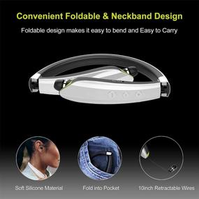 img 3 attached to 🎧 2021 Latest Foldable Neckband Bluetooth Headphones with Retractable Earbuds - Perfect for Running, Sports & Office - Noise Cancelling, Mic & Carry Case Included