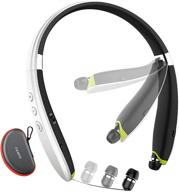🎧 2021 latest foldable neckband bluetooth headphones with retractable earbuds - perfect for running, sports & office - noise cancelling, mic & carry case included logo