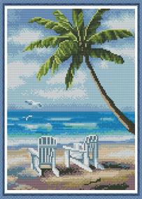 img 4 attached to 🧵 Full Range Stamped Cross Stitch Kits: Perfect DIY Needlepoint for Adults & Kids - Beach Home Decor - 11.8x15.7in