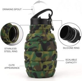 img 2 attached to 🥤 18oz Collapsible Travel Water Bottle - BPA Free Silicone, Foldable & Reusable for Gym, Camping, Hiking - Portable & Leak Proof Sports Water Bottle with Carabiner (Army Green Camouflage)