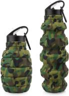 🥤 18oz collapsible travel water bottle - bpa free silicone, foldable & reusable for gym, camping, hiking - portable & leak proof sports water bottle with carabiner (army green camouflage) logo