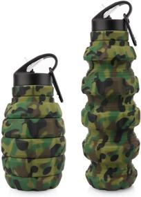 img 4 attached to 🥤 18oz Collapsible Travel Water Bottle - BPA Free Silicone, Foldable & Reusable for Gym, Camping, Hiking - Portable & Leak Proof Sports Water Bottle with Carabiner (Army Green Camouflage)