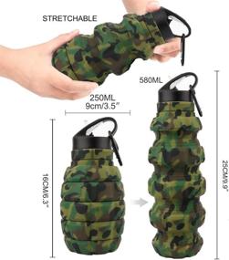 img 3 attached to 🥤 18oz Collapsible Travel Water Bottle - BPA Free Silicone, Foldable & Reusable for Gym, Camping, Hiking - Portable & Leak Proof Sports Water Bottle with Carabiner (Army Green Camouflage)