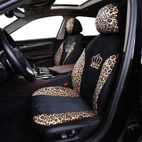 img 3 attached to Чехлы для автомобильных сидений с леопардовым принтом - милый дизайн короны королевы - универсальная посадка для грузовиков, внедорожников и минивэнов - (с леопардовой короной)