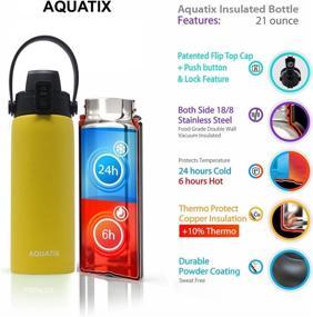 img 3 attached to 🍋 Aquatix Lemon Yellow Stainless Steel Double Wall Vacuum Insulated Sports Water Bottle - 21 Ounce, Convenient Flip Top Cap with Removable Strap Handle - Keeps Drinks Cold for 24 Hours and Hot for 6 Hours