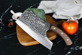 img 1 attached to 🔪 Effort-Saving Kitory Forged Vegetable Cleaver: Chinese Chef's Knife with Full Tang Design, High Carbon Blade, and Brown Sandalwood Handle - Ideal for Home & Restaurant Use