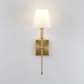 img 1 attached to Set of 2 Industrial Wall Sconce Lighting Fixtures with Flared White 🏭 Textile Lamp Shades and Antique Brass Tapered Column Stands - Classic Rustic Design