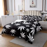 🍁 cannabis leaves bedspread: stylish black and white marijuana leaf quilted coverlet set for king size bed - enhance your bedroom with a gothic nature inspired marijuana weed leaf printed coverlet - smoky trippy leaves bedspread quilt set for a unique look logo