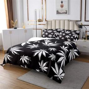 img 3 attached to 🍁 Cannabis Leaves Bedspread: Stylish Black and White Marijuana Leaf Quilted Coverlet Set for King Size Bed - Enhance Your Bedroom with a Gothic Nature Inspired Marijuana Weed Leaf Printed Coverlet - Smoky Trippy Leaves Bedspread Quilt Set for a Unique Look