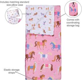 img 1 attached to 🐴 Wildkin Kids Microfiber Sleeping Bag for Boys and Girls with Pillow Case, Stuff Sack - Ideal Size for Slumber Parties, Camping, and Travel - BPA-free - Olive Kids Design (Horses)