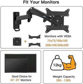 img 2 attached to 🖥️ HUANUO Monitor Wall Mount: Full Motion Gas Spring Arm Stand for 24-35 Inch Screens - Adjustable VESA Bracket, Max Load 26.4lbs