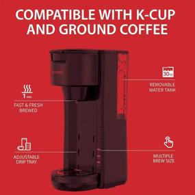 img 3 attached to Wirsh Single Serve Coffee Maker – Compatible with K-Cup Pod and Ground Coffee, Compact K-CUP Coffee Machine with 30 oz Detachable Reservoir, 5 Brew Sizes, and Adjustable Drip Tray