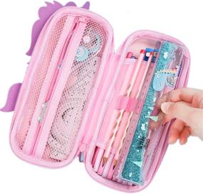 img 2 attached to 🦄 StudentsZone Cute Pencil Case for Kids - Green Unicorn: Large Capacity Pen Pouch & Marker Box for Office & School Supplies