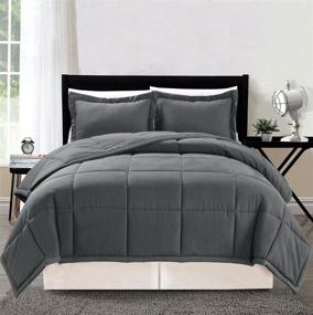 img 1 attached to 💤 Ultimate Comfort: 3 Piece Luxury Grey Soft Down Alternative Comforter Set with Corner Tab Duvet Insert for King/Cal King Size