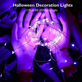 img 2 attached to 🎃 Set of 2 Purple Lomotech Fairy Lights for Halloween Decorations - 16.4ft 50 LED String Lights, Battery Powered Firefly Twinkle Lights with 2 Modes for Outdoor and Indoor Wedding, Christmas, Halloween