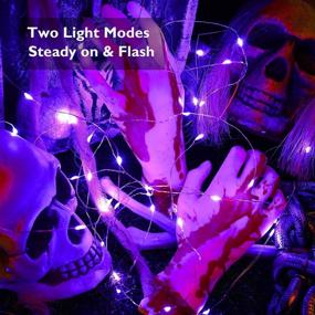 img 1 attached to 🎃 Set of 2 Purple Lomotech Fairy Lights for Halloween Decorations - 16.4ft 50 LED String Lights, Battery Powered Firefly Twinkle Lights with 2 Modes for Outdoor and Indoor Wedding, Christmas, Halloween