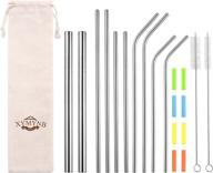 premium silver stainless steel straws set of 10 with silicone tips – eco-friendly reusable metal straws for 30oz 20oz tumblers – includes 2 cleaner brushes and 2 boba straws – dishwasher safe logo