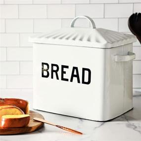 img 2 attached to 🍞 Farmhouse Kitchen Decor: Enameled Metal Handles Rustic White Bread Box with Lid by Creative Co-Op