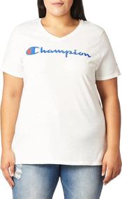 img 4 attached to 👕 V-Neck Tee for Women: Champion Plus Size Jersey with Script Logo