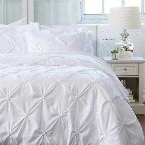 img 2 attached to Luxurious Pinch Pleated Pintuck Duvet Cover Set: Soft 100% Brushed Microfiber with Textured Pleats & Corner Ties (Full/Queen, White)