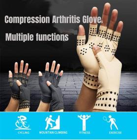 img 1 attached to Copper Infused Compression Arthritis Gloves - Magnetic Fingerless Therapy Gloves for Men and Women, Promotes Blood Flow, Anti-Arthritis Support (1 Pair)