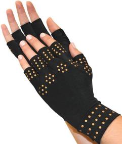 img 4 attached to Copper Infused Compression Arthritis Gloves - Magnetic Fingerless Therapy Gloves for Men and Women, Promotes Blood Flow, Anti-Arthritis Support (1 Pair)