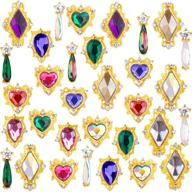 💅 pagow 32pcs nail art heart drop rhinestones for nails - ab iridescent mix sizes, 3d crystals diamonds, gold alloy charms, diy crafts nail decorations logo