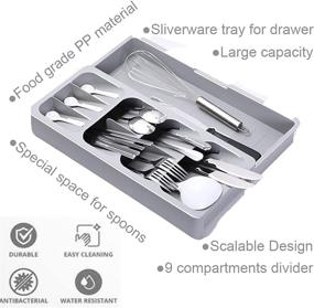 img 2 attached to 🍴 Maximize Your Kitchen Space: Expandable Flatware Drawer Organizer for Knife & Fork Tray, Silverware Storage and Utensil Holder in Gray