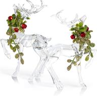 acrylic christmas reindeer ornaments - clear party deer figurine statues with green mistletoe and red berries - holiday dinner table decorations centerpiece - pack of 2 logo