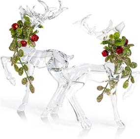 img 4 attached to Acrylic Christmas Reindeer Ornaments - Clear Party Deer Figurine Statues with Green Mistletoe and Red Berries - Holiday Dinner Table Decorations Centerpiece - Pack of 2