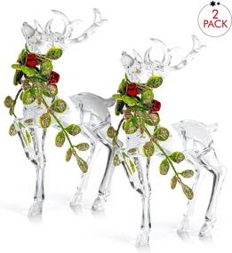 img 3 attached to Acrylic Christmas Reindeer Ornaments - Clear Party Deer Figurine Statues with Green Mistletoe and Red Berries - Holiday Dinner Table Decorations Centerpiece - Pack of 2