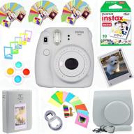 fujifilm instax mini 9 film camera (smokey white) film pack(10 shots) pleather case filters selfie lens album frames &amp logo