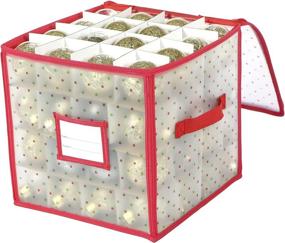 img 4 attached to 🎄 Sattiyrch Пластиковый ящик для хранения рождественских украшений: удобное застегивание на молнию для до 64 стандартных орнаментов диаметром 3 дюйма, с перегородками и двумя прочными ручками.